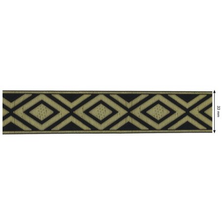 655375-100 CINTA JACQUARD RAYAN 33 MM. POLIESTER 100% NEGRO/DORADO Venta en piezas de 7.00 M
