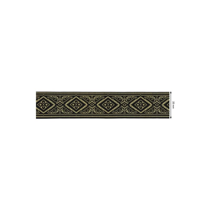 655377-100 CINTA JACQUARD RAYAN 33 MM. POLIESTER 100% NEGRO/DORADO Venta en piezas de 7.00 M