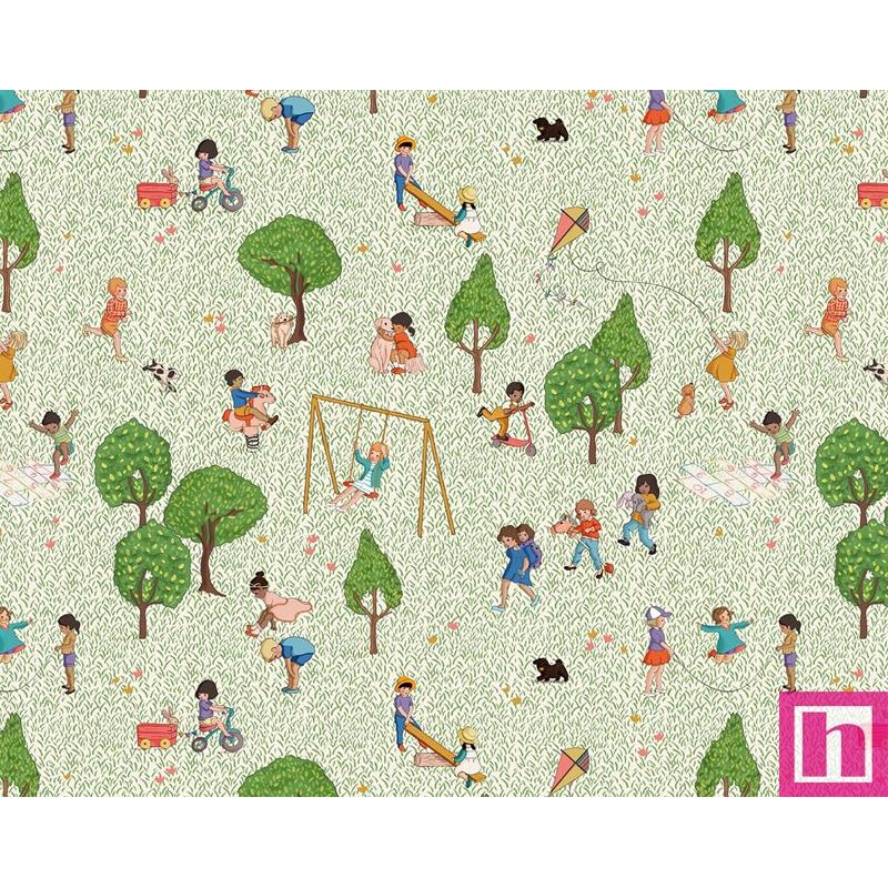 66976 PATCH. AMERICANO PLAYGROUND AND PARK (04) 110 CM. ALGODON 100% CREMA/VERDE Venta en piezas de 7.00 M