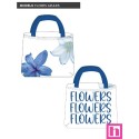 67440 TOTE BAGS FLORES AZULES - REVERSIBLE Y REPELENTE AL AGUA (20) 45X50 CMS. POLIESTER 100% BLANCO/AZUL Venta en piezas de 1.