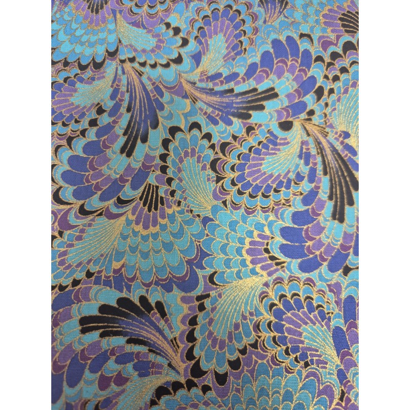68169 TEJIDO ESTAMPADO LOTUS (04) 1.45 M. 155 GR/M2. ALGODON 100% TURQUESA/DORADO Venta en piezas de 10.00 M