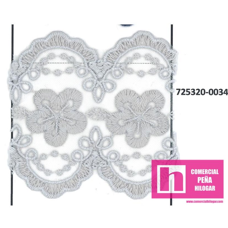 725320-0034 GALON TUL BORDADO NALISA 70 MM NYLON 50%-ALGODON 50% GRIS Venta en piezas de 17.50 M