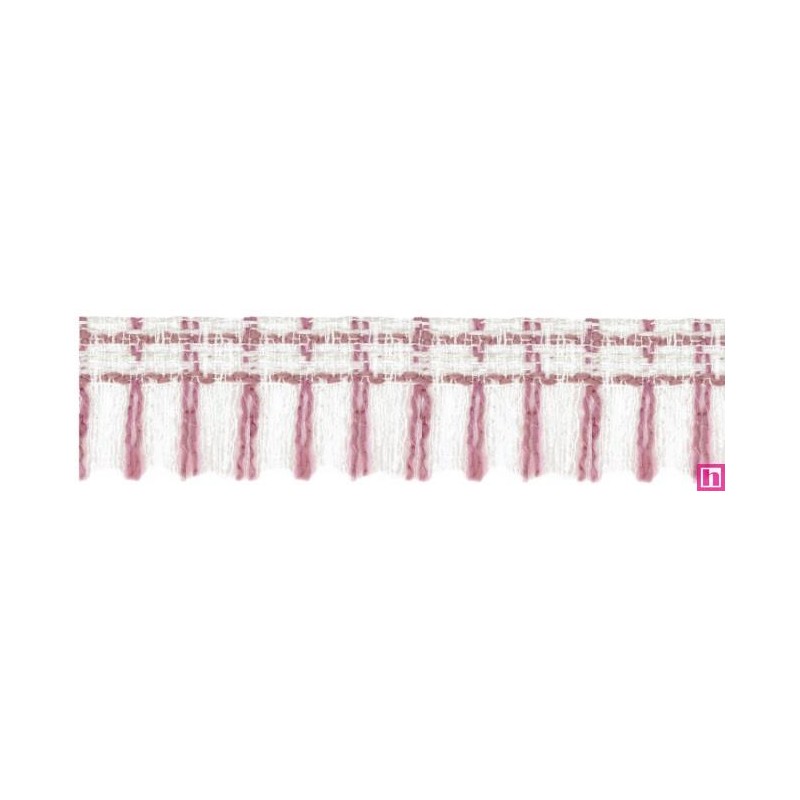 901034-06 FLECO FANTASIA JASIRA 45 MM. POLIESTER 100% NATURAL/ROSA Venta en piezas de 10.00 M