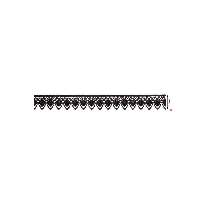 908251-0002 GALON GUIPUR FANTASIA AICHA 17 MM. POLIESTER + POLIETILENO NEGRO Venta en piezas de 13.70 M