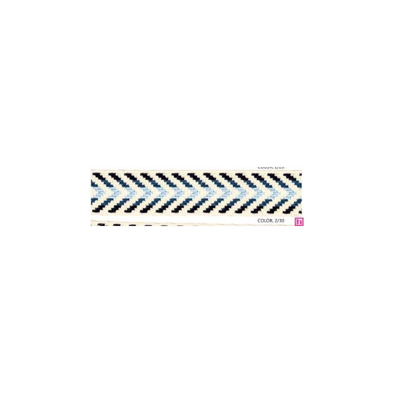9555-30-2 CINTA JACQUARD 30 MM DANETTE ALGODON 100% NATURAL/AZUL Venta en piezas de 25.00 M