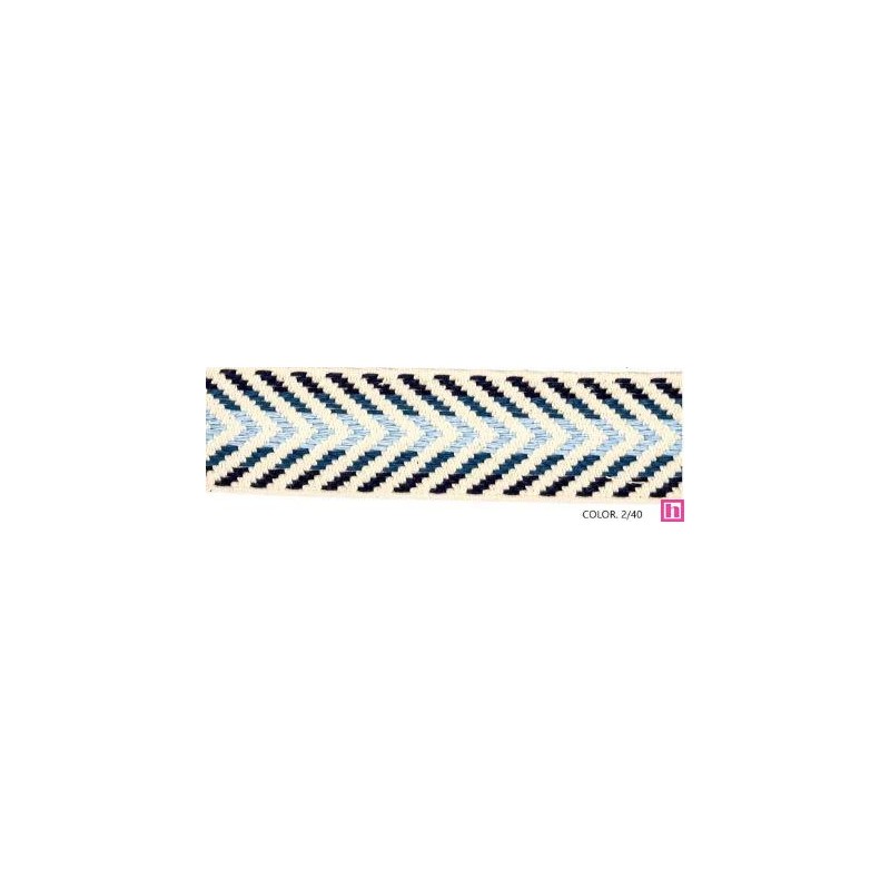 9555-40-2 CINTA JACQUARD 40 MM DANETTE ALGODON 100% NATURAL/AZUL Venta en piezas de 25.00 M