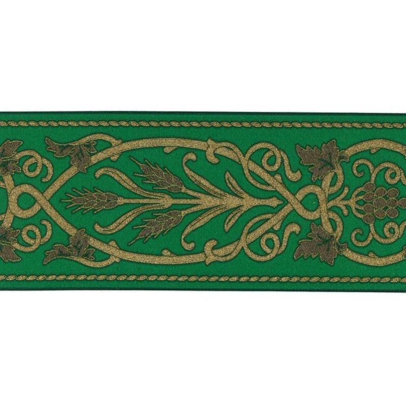 9579-4 TAPACOSTURAS JACQUARD 90 MM. POLIESTER-LUREX VERDE/DORADO Venta en piezas de 15.00 M