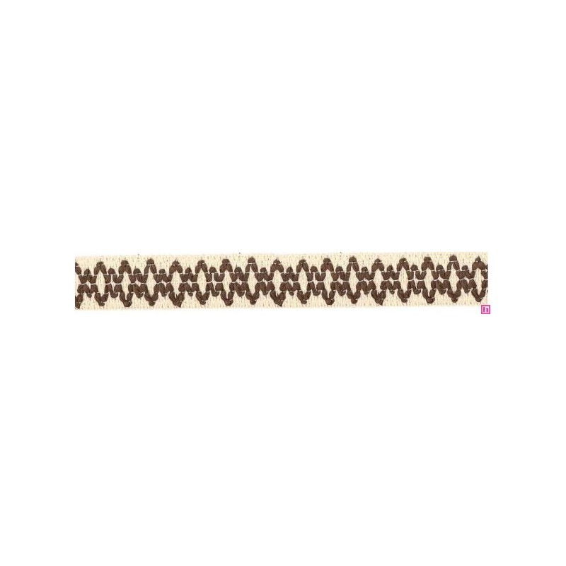 9669-222 GALON FANTASIA JOHARI 30 MM. ALGODON RECICLADO 60%-VISCOSA 40% NATURAL/CHOCOLATE Venta en piezas de 12.50 M