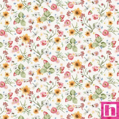 P121-SCOT 6542 ECRU PATCH. AMERICANO STRAWBERRY COTTAGE (01) 110 CM. ALGODON 100% BLANCO Venta en piezas de 6.90 M