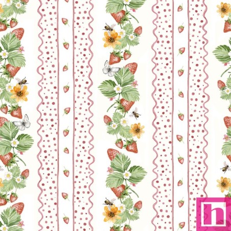 P121-SCOT 6543 ECRU PATCH. AMERICANO STRAWBERRY COTTAGE (02) 110 CM. ALGODON 100% BLANCO Venta en piezas de 6.90 M