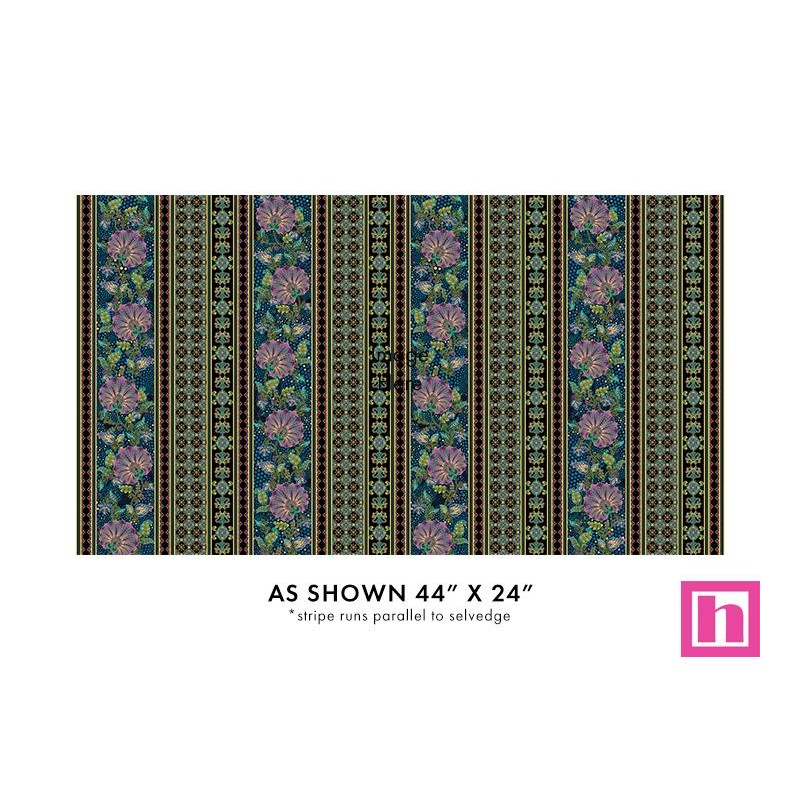 P133-16112M-12 PATCH.AMERICANO SHANGRI-LA (05) 110 CM. ALGODON 100% NEGRO/BERENJENA/METALLIC Venta en piezas de 6.80 M