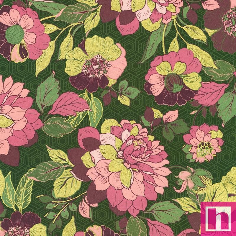 P135-SRKDM-23507-44 PATCH. AMERICANO IMPERIAL COLLECTION - GRACEFUL GRANES (04) 110 CM. ALGODON 100% VERDE/METALLIC Venta en pie