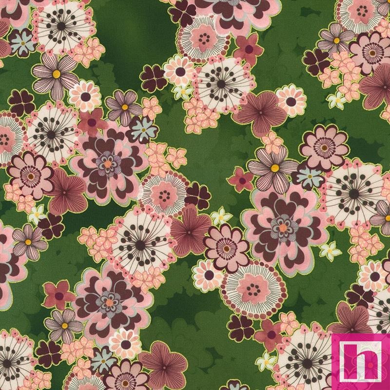 P135-SRKDM-23508-45 PATCH. AMERICANO IMPERIAL COLLECTION - GRACEFUL GRANES (01) 110 CM. ALGODON 100% VERDE/METALLIC Venta en pie