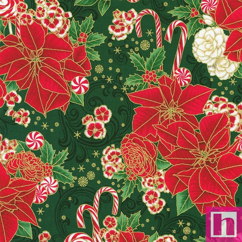 P135-SRKM-22945-274 PATCH. AMERICANO HOLIDAY FLOURISH PEPPERMINT TWIST (39) 110 CM. ALGODON 100% VERDE/ROJO/DORADO Venta en piez