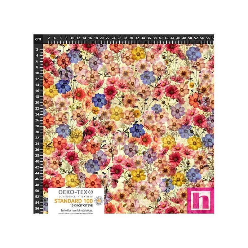 P137-4504-092 PATCH.AMERICANO WISTFUL BLOOMS (07) 110 CM. ALGODON 100% MARFIL/AZUL Venta en piezas de 6.00 M