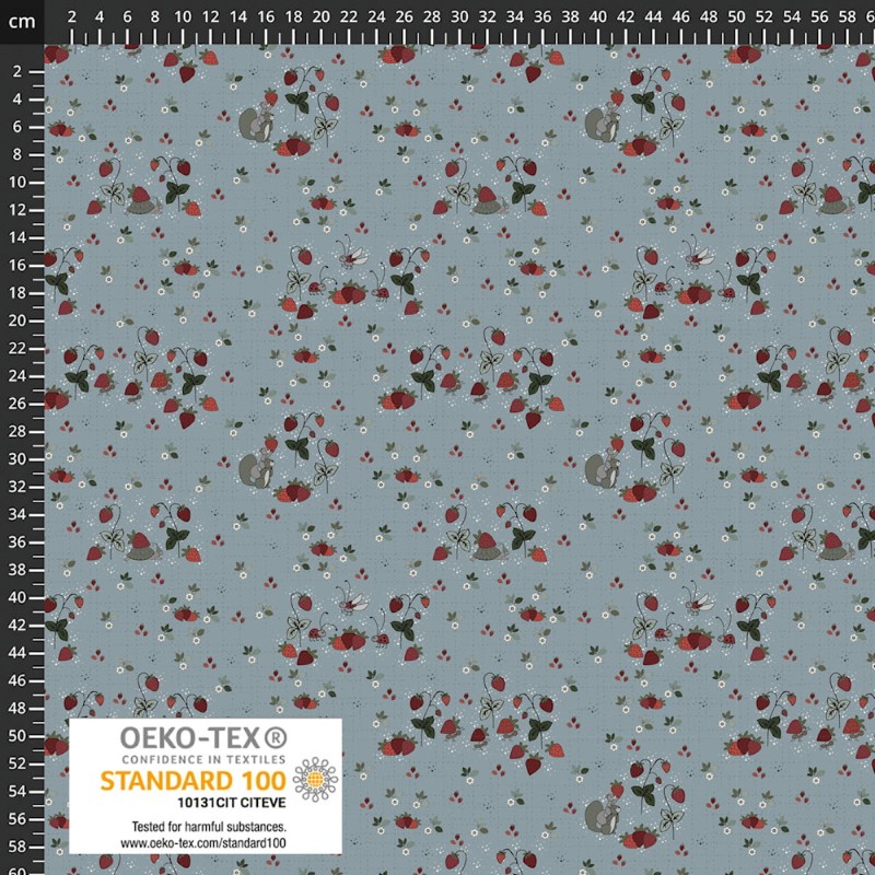P137-4504-296 PATCH.AMERICANO STRAWBERRY MISCHIEF (04) 110 CM. ALGODON 100% AZUL Venta en piezas de 6.00 M