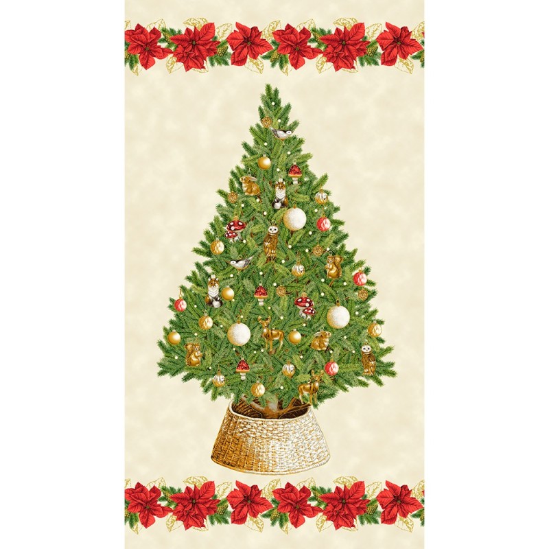 P137-SRKM-23697-84 PATCH. AMERICANO HOLIDAY FLOURISH - FOREST GLEN (12) PANEL 60X110 CM. ALGODON 100% CREMA/DOR METALL Venta en