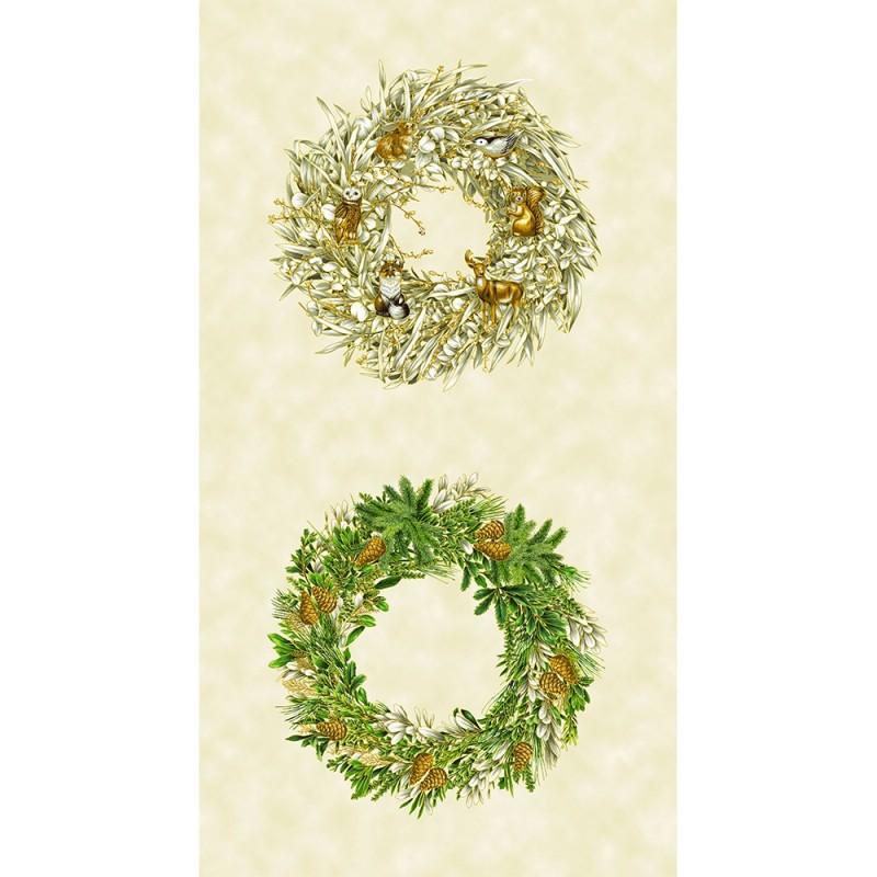 P137-SRKM-23698-84 PATCH. AMERICANO HOLIDAY FLOURISH - FOREST GLEN (34) PANEL 60X110 CM. ALGODON 100% CREMA/DOR METALL Venta en