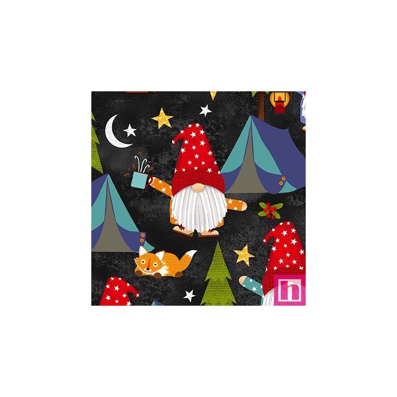 P140-8250-99 PATCH. AMERICANO CAMPING GNOMES (02) 110 CM. ALGODON 100% NEGRO Venta en piezas de 6.80 M