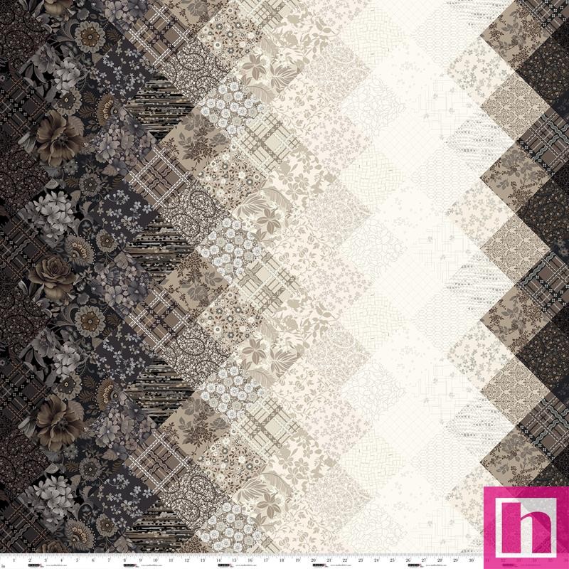 P140-8552-35 PATCH. AMERICANO FIELD OF SEAMS: BITTERSWEET (01) 110 CM. ALGODON 100% CREMA/NEGRO Venta en piezas de 7.00 M