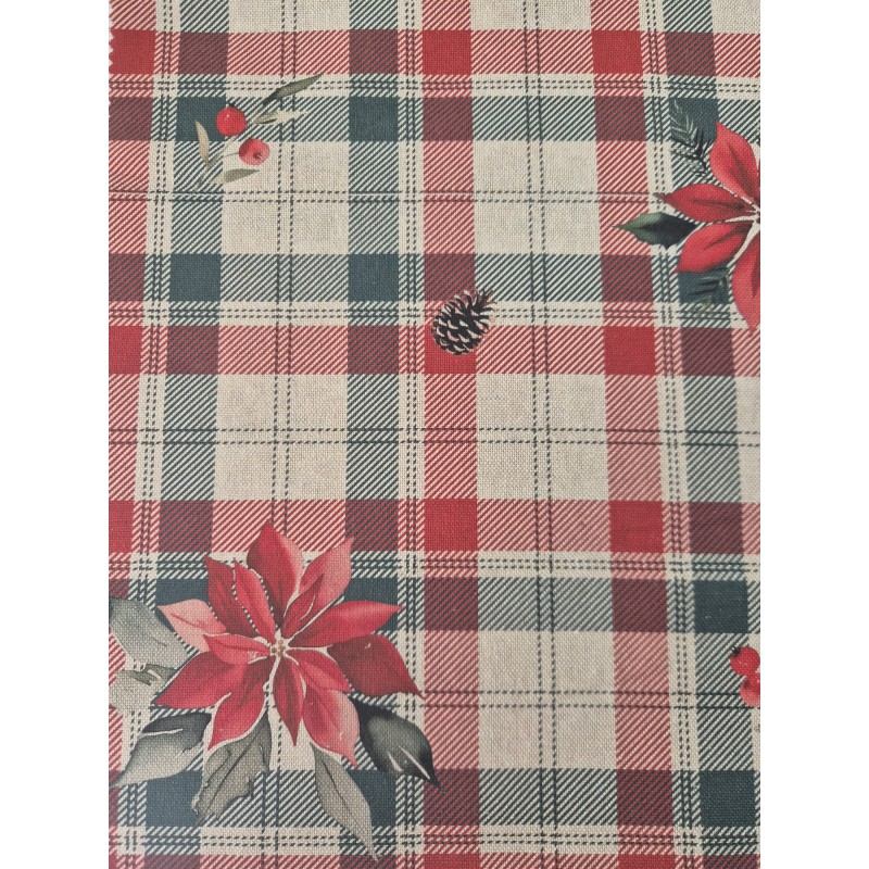 68172 LONETA ESTAMPADA ANTIMANCHAS XMAS (01) 1.60 M. POLIESTER 100% CRUDO/ROJO Venta en piezas de 10.00 M