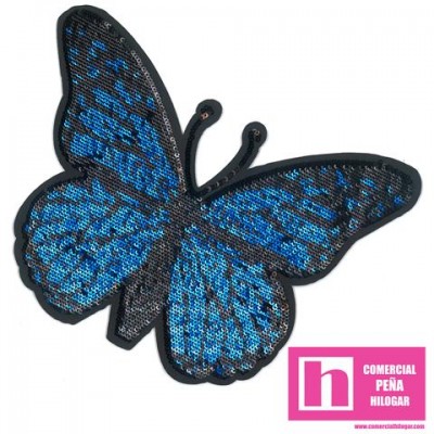 100-M087 AZUL BUTTERFLAY MARIPOSA APLICACION FANTASIA TERMOADHESIVA 17 X 12 POLIESTER 100% AZUL Venta en piezas de 5.00 U