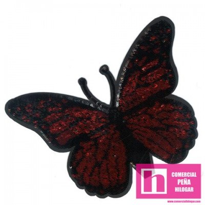 100-M087 ROJO BUTTERFLAY MARIPOSA APLICACION FANTASIA TERMOADHESIVA 17 X 12 POLIESTER 100% ROJO Venta en piezas de 5.00 U