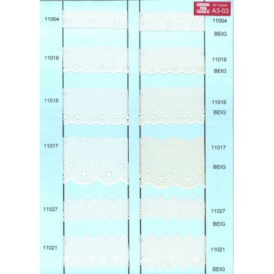 11021-000 BORDADO BATISTA BELICE POLIESTER 60%-ALGODON 40% BLANCO Venta en piezas de 13.80 M