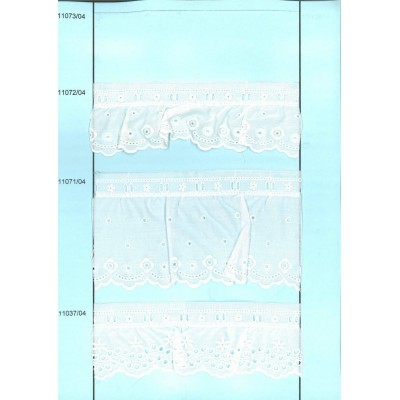 11072/04-000 BORDADO FRUNCIDO BATISTA LETY POLIESTER 60%-ALGODON 40% BLANCO Venta en piezas de 11.00 M