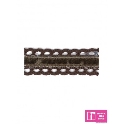 145354-26 GALON BOLILLO TERCIOPELO RUA 25 MM. ALGODON 70%-POL.30% CHOCOLATE Venta en piezas de 25.00 M