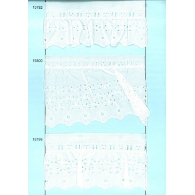 15799-000 BORDADO FRUNCIDO BATISTA ADELA POLIESTER 60%-ALGODON 40% BLANCO Venta en piezas de 11.00 M