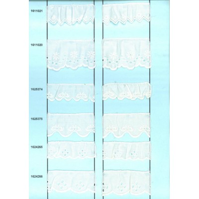 1611020-000 BORDADO FRUNCIDO BATISTA IKIA POLIESTER 60%-ALGODON 40% BLANCO Venta en piezas de 11.00 M