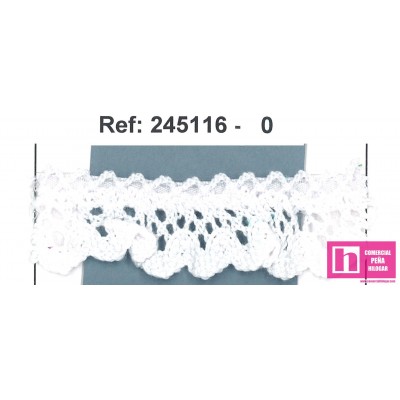 245116-0 PUNTILLA BOLILLO FRUNCIDA ULISSE 20 MM. ALGODON 90%-POL.10% BLANCO Venta en piezas de 25.00 M