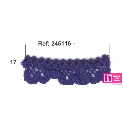 245116-17 PUNTILLA BOLILLO FRUNCIDA ULISSE 20 MM. ALGODON 90%-POL.10% MORADO Venta en piezas de 25.00 M