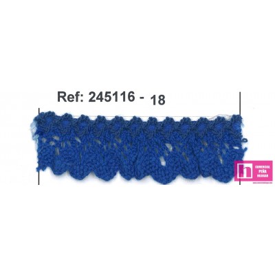 245116-18 PUNTILLA BOLILLO FRUNCIDA ULISSE 20 MM. ALGODON 90%-POL.10% AZUL Venta en piezas de 25.00 M