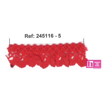 245116-5 PUNTILLA BOLILLO FRUNCIDA ULISSE 20 MM. ALGODON 90%-POL.10% ROJO Venta en piezas de 25.00 M