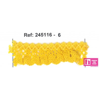 245116-6 PUNTILLA BOLILLO FRUNCIDA ULISSE 20 MM. ALGODON 90%-POL.10% AMARILLO Venta en piezas de 25.00 M