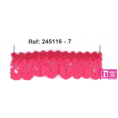 245116-7 PUNTILLA BOLILLO FRUNCIDA ULISSE 20 MM. ALGODON 90%-POL.10% FUCSIA Venta en piezas de 25.00 M