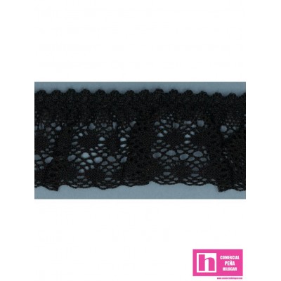 245303-4 PUNTILLA BOLILLO FRUNCIDA KORA 40 MM. ALGODON 100% NEGRO Venta en piezas de 25.00 M