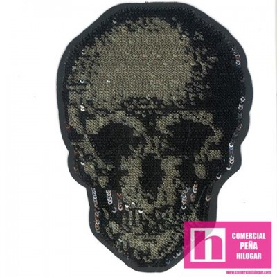 40-M025 DORADO MAEGLOR CALAVERA APLICACION FANTASIA TERMOADHESIVA 8 X 12 POLIESTER 100% DORADO Venta en piezas de 5.00 U