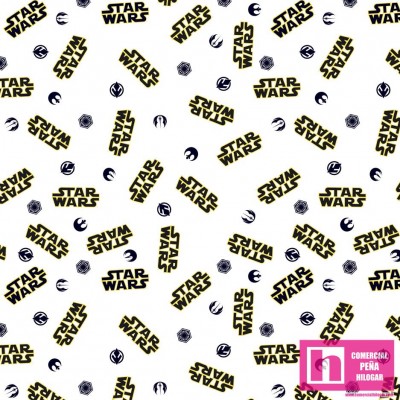 62747 TEJIDO ESTAMPADO STAR WARS LOGO (01) 1.50 M. ALGODON 100%. 180 HILOS. BLANCO Venta en piezas de 10.00 M