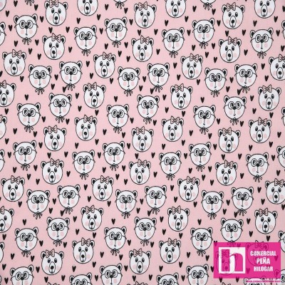 64442 TEJIDO ESTAMPADO ANIMALS ADORABLES (02) 1.40 M. 130 GR/M2. ALGODON 100% ROSA Venta en piezas de 6.00 M