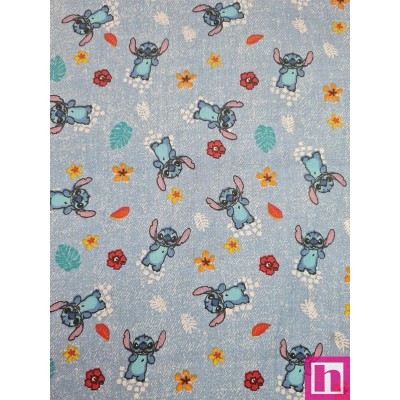 66869 TEJIDO ESTAMPADO DISNEY STITCH (01) 1.40 M. ALGODON 100% AZUL Venta en piezas de 6.00 M