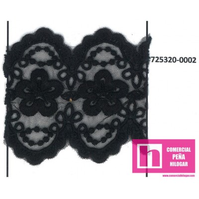 725320-0002 GALON TUL BORDADO NALISA 70 MM NYLON 50%-ALGODON 50% NEGRO Venta en piezas de 17.50 M