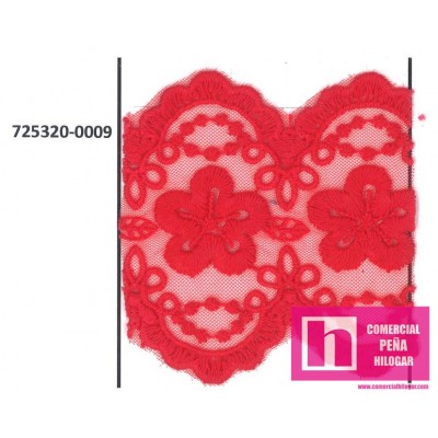 725320-0009 GALON TUL BORDADO NALISA 70 MM NYLON 50%-ALGODON 50% ROJO Venta en piezas de 17.50 M