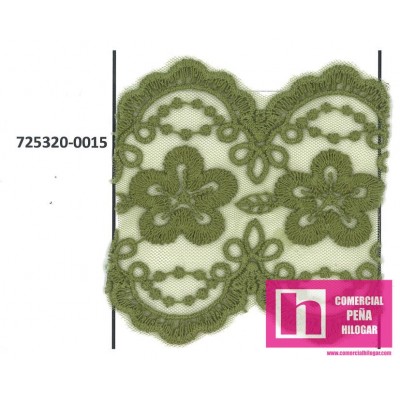 725320-0015 GALON TUL BORDADO NALISA 70 MM NYLON 50%-ALGODON 50% VERDE Venta en piezas de 17.50 M