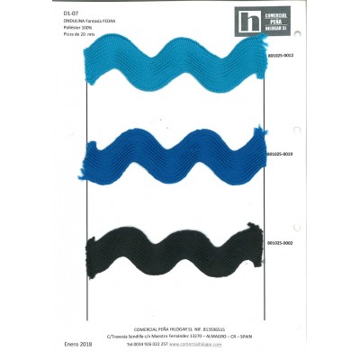 801025-0002 FEDRA ONDULINA 25 MM.  POLIESTER 50%-ALGODON 50%  NEGRO Venta en piezas de 20.00 M