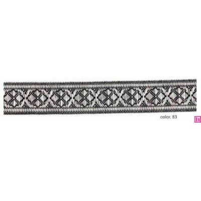 9634-15-83 CINTA JACQUARD 15 MM TUYEN  ACRILICO 40%-VISCOSA 40%-POL.20% NEGRO/PLATA Venta en piezas de 12.50 M