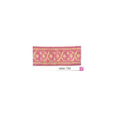 9635-15-153 CINTA JACQUARD 15 MM TAMIR  ACRILICO 40%-VISCOSA 40%-POL.20% ROSA/DORADO Venta en piezas de 12.50 M