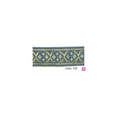 9635-25-130 CINTA JACQUARD 25 MM TAMIR  ACRILICO 40%-VISCOSA 40%-POL.20% AZUL/DORADO Venta en piezas de 12.50 M